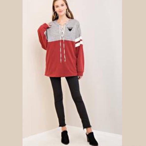 $ FIRM 🌷Two-tone Lace-up Be My Heart Fleece - Picture 4 of 5